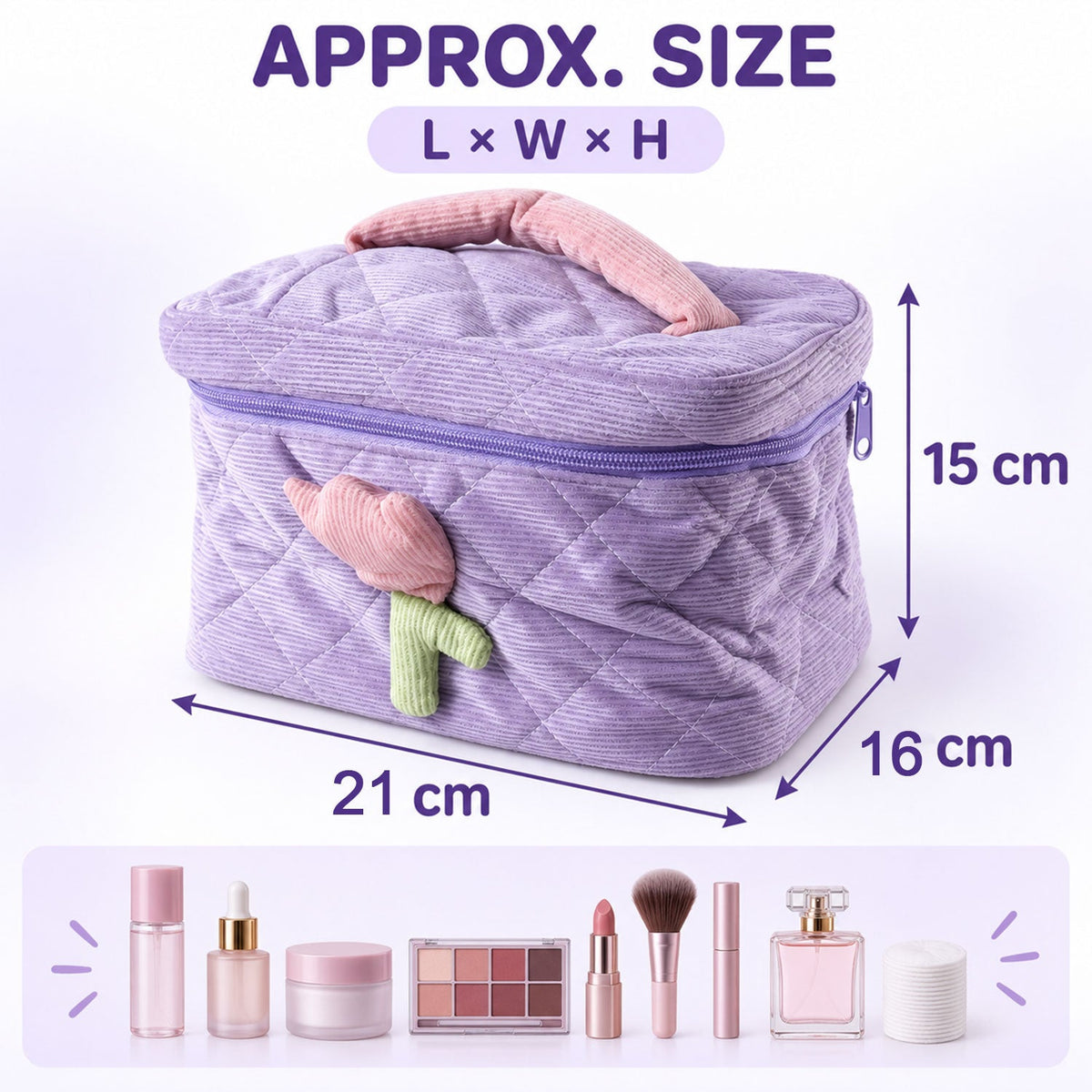 Reusable Quilted Bento Bag With Handle And Storage Pockets (1 Pc 21x15 Cm)
