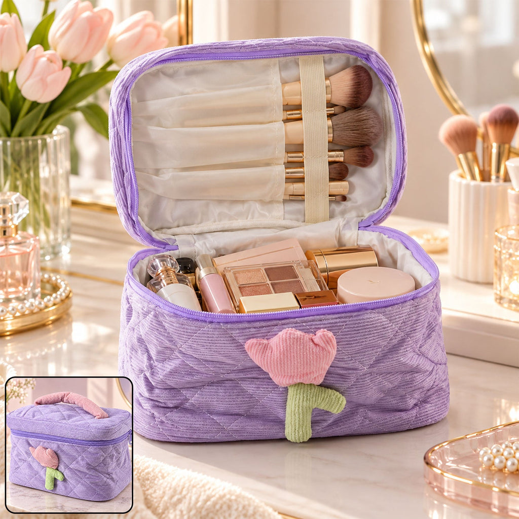 Reusable Quilted Bento Bag With Handle And Storage Pockets (1 Pc 21x15 Cm)