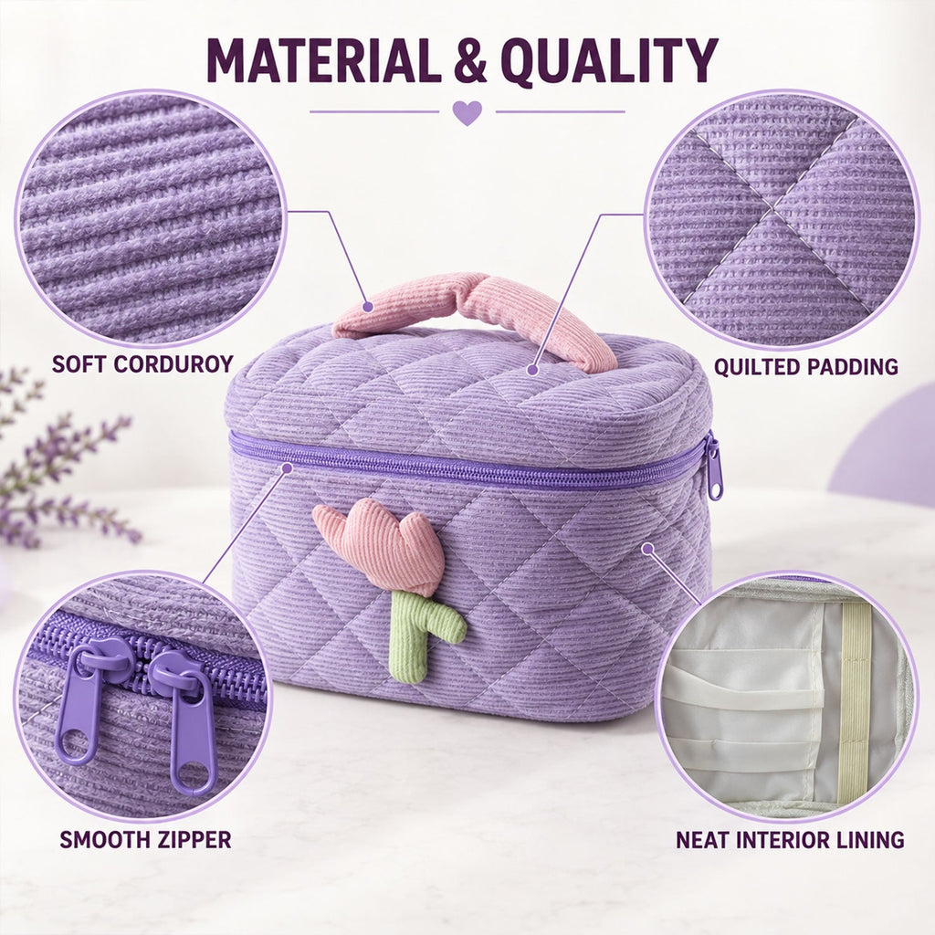 Reusable Quilted Bento Bag With Handle And Storage Pockets (1 Pc 21x15 Cm)