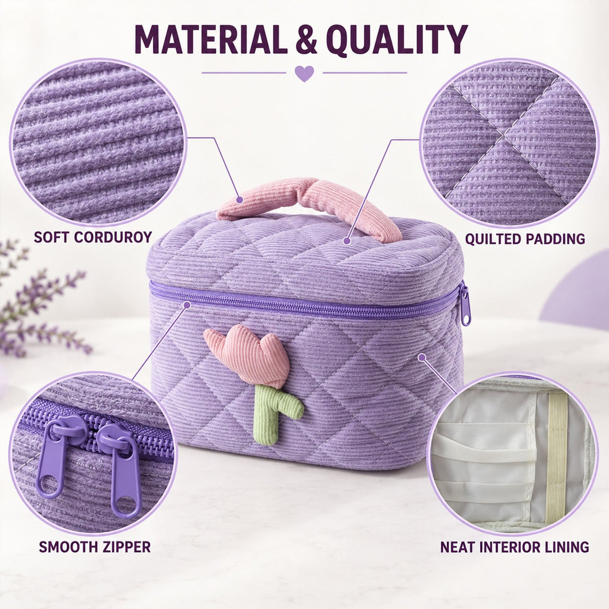 Reusable Quilted Bento Bag With Handle And Storage Pockets (1 Pc 21x15 Cm)